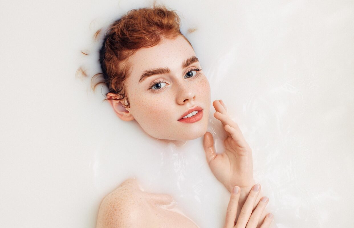 woman in milk bath