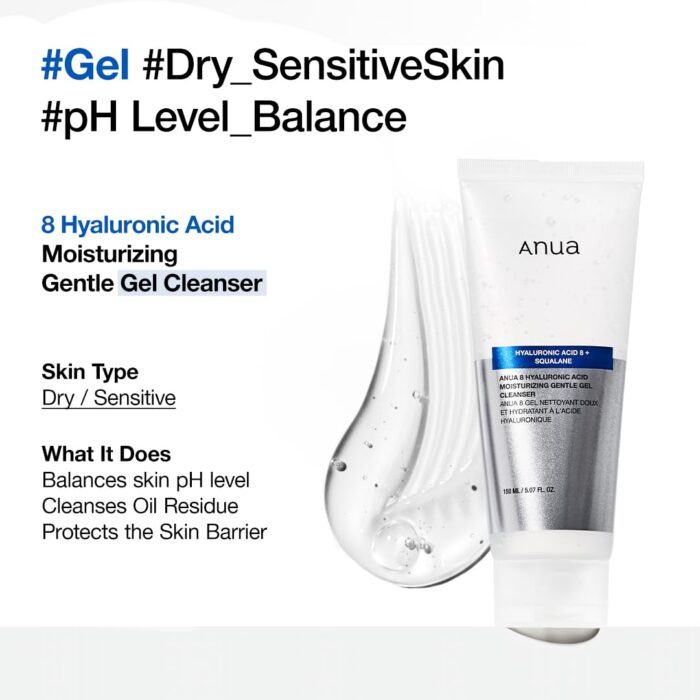 Anua 8 Hyaluronic Acid Moisturizing Gentle Gel Cleanser - Image 3