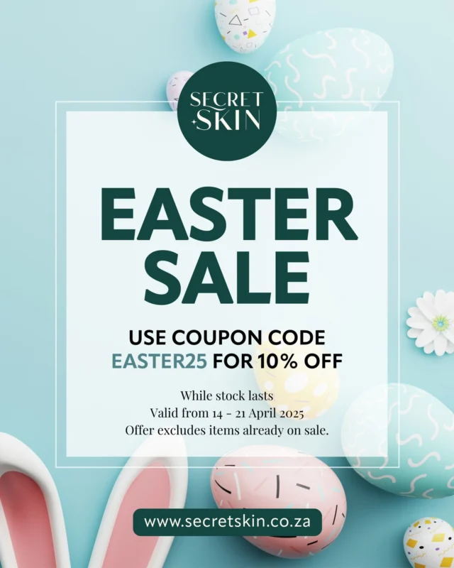 🐣 Hop into beauty savings! 🐰

Secret Skin’s 𝗘𝗮𝘀𝘁𝗲𝗿 𝗦𝗮𝗹𝗲 is here from 14 - 21 April 2025. Get 10% OFF your favourites with the code EASTER25 at checkout. Treat yourself – you deserve it 💝

𝑊ℎ𝑖𝑙𝑒 𝑠𝑡𝑜𝑐𝑘 𝑙𝑎𝑠𝑡𝑠 •  𝑂𝑓𝑓𝑒𝑟 𝑒𝑥𝑐𝑙𝑢𝑑𝑒𝑠 𝑖𝑡𝑒𝑚𝑠 𝑎𝑙𝑟𝑒𝑎𝑑𝑦 𝑜𝑛 𝑠𝑎𝑙𝑒.

#SecretSkin #koreanskincare #kbeauty #Easterpromo #skincare