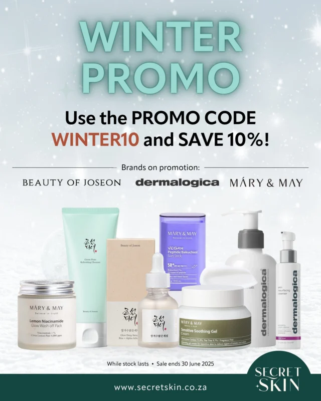 ❄️ Winter Glow-Up Starts Now! ❄️

Snuggle up with your skincare faves and 𝗦𝗔𝗩𝗘 𝟭𝟬% at checkout with the promo code: 𝗪𝗜𝗡𝗧𝗘𝗥𝟭𝟬 🧴✨

Get glowing with Beauty of Joseon, Dermalogica, and Mary & May - now on Winter Promo while stocks last!

📅 Hurry! Offer ends 30 June.

#SecretSkin #Kbeauty #KoreanSkincare #winter #promotion